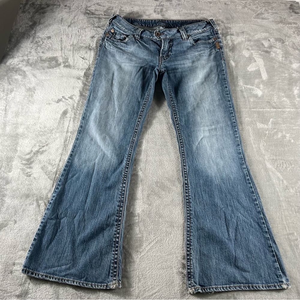 Silver Jeans Women's Sz 33x31Tuesday Wide Leg Distressed Embroidered Low Waisted